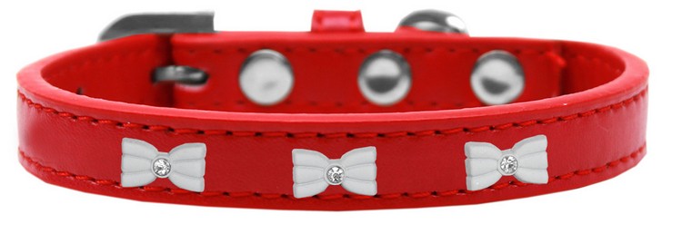 White Bow Widget Dog Collar Red Size 16